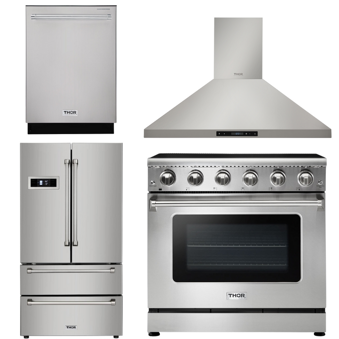 Thor Kitchen Package - 36" Electric Range, Range Hood, Refrigerator, Dishwasher, AP-HRE3601-3