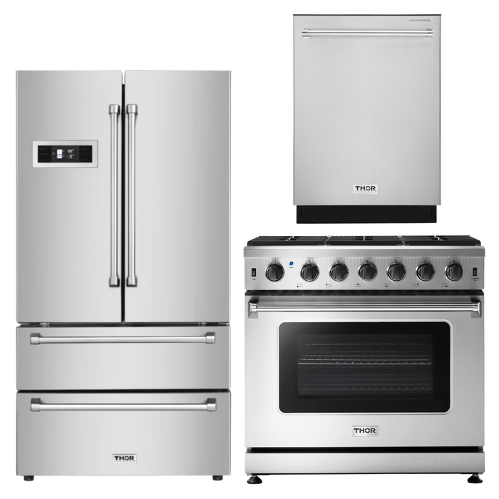 Thor Kitchen Package - 36" Gas Range, Refrigerator, Dishwasher, AP-LRG3601U-2