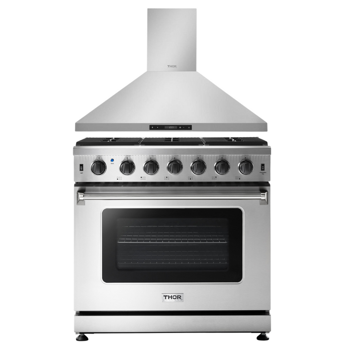 Thor Kitchen Package - 36" Propane Gas Range, 36" Range Hood, AP-LRG3601ULP