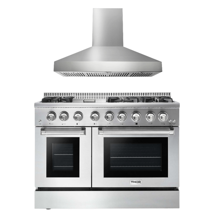 Thor Kitchen Package - 48" Gas Burner, Electric Oven Range and Range Hood, AP-HRD4803U-W