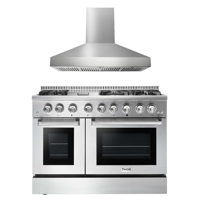 THOR Kitchen Package - 48" Propane Gas Burner, Electric Oven Range and Range Hood, AP-HRD4803ULP-W