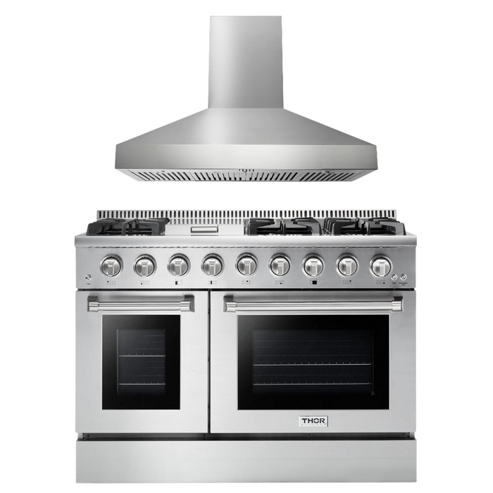 Thor Kitchen Package - Professional 48" Propane Gas Range, Range Hood, AP-HRG4808ULP-W