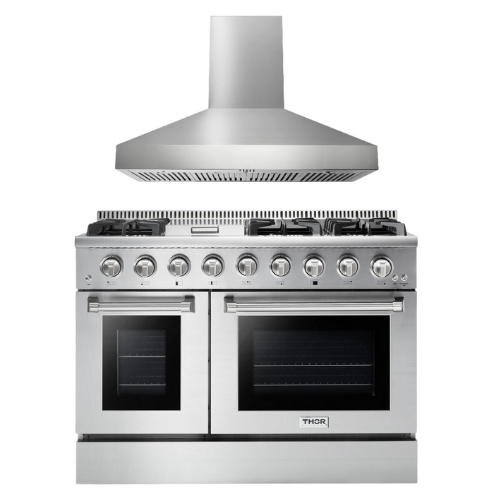 THOR Kitchen Package - Professional 48" Gas Range, Range Hood, AP-HRG4808U-W