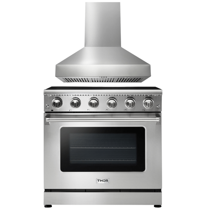 THOR Kitchen Package 36" Electric Range, 36" Range Hood, AP-HRE3601-W
