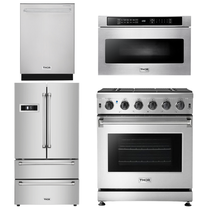 Thor Kitchen Package - 30" Gas Range, Microwave, Refrigerator, Dishwasher, AP-LRG3001U-6