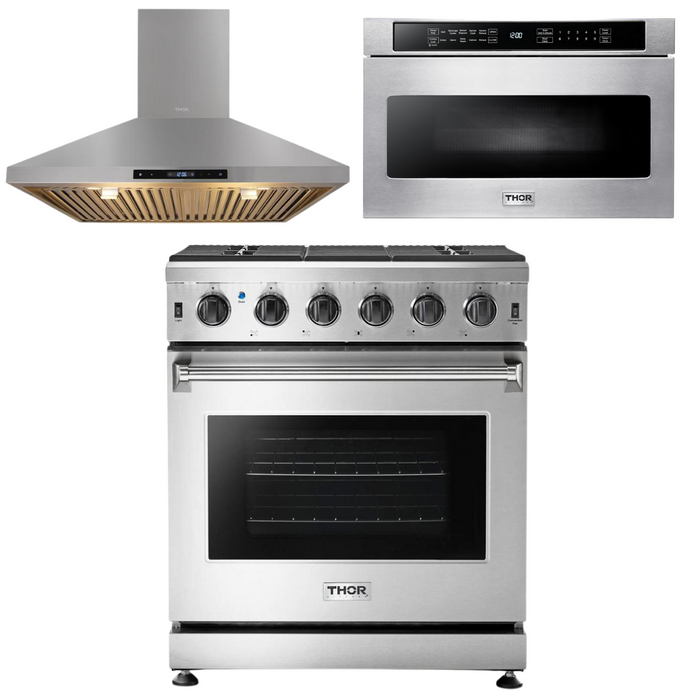 Thor Kitchen Package - 30" Gas Range, Range Hood, Microwave, AP-LRG3001U-5