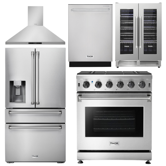 THOR Kitchen Package - 30" Propane Gas Range, Range Hood, Refrigerator with Water and Ice Dispenser, Dishwasher, Wine Cooler, AP-LRG3001ULP-11