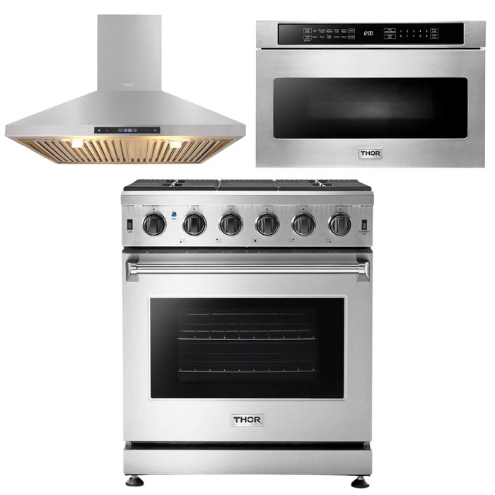 Thor Kitchen Package - 30" Propane Gas Range, Range Hood, Microwave, AP-LRG3001ULP-5