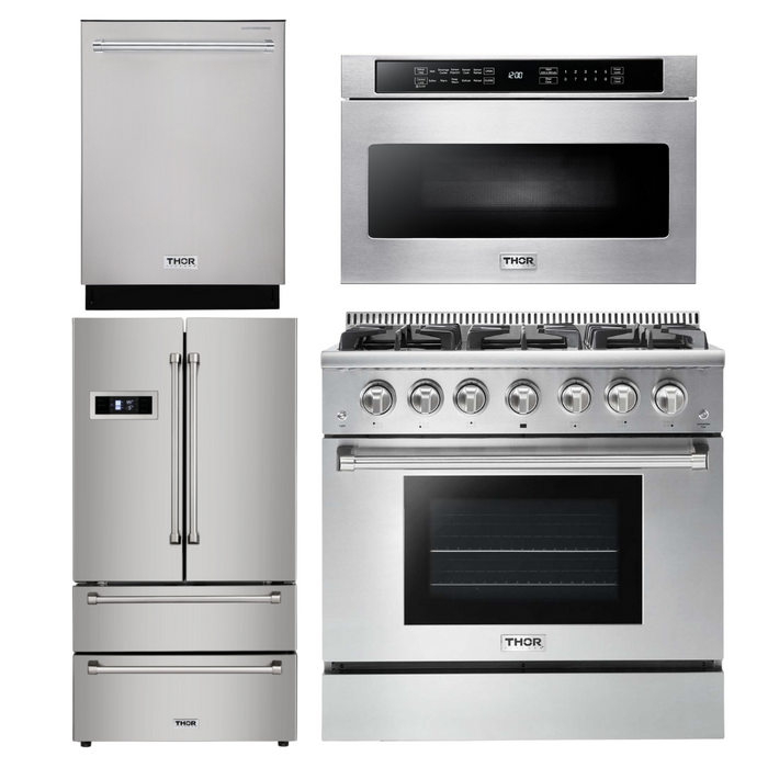 Thor Kitchen Package - 36" Gas Range, Microwave, Refrigerator, Dishwasher, AP-HRG3618U-6