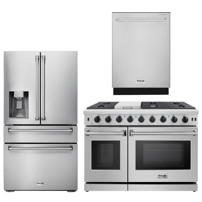 Thor Kitchen Package - 48" Propane Gas Range, Dishwasher, Refrigerator with Water and Ice Dispenser, AP-LRG4807ULP-9