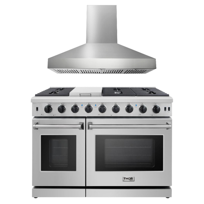 Thor Kitchen Package - 48" Propane Gas Range, Wall Mount Range Hood, AP-LRG4807ULP-W