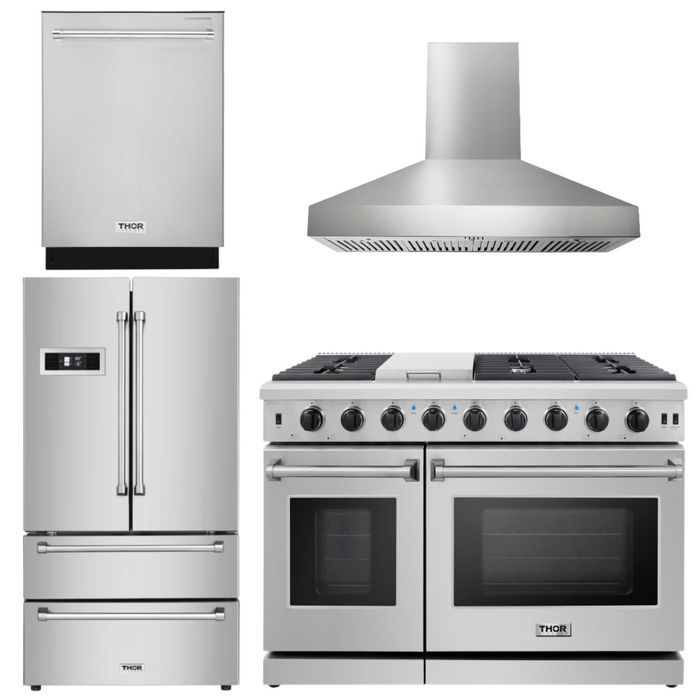 Thor Kitchen Package - 48" Gas Range, Range Hood, Dishwasher, Refrigerator, AP-LRG4807U-W-2