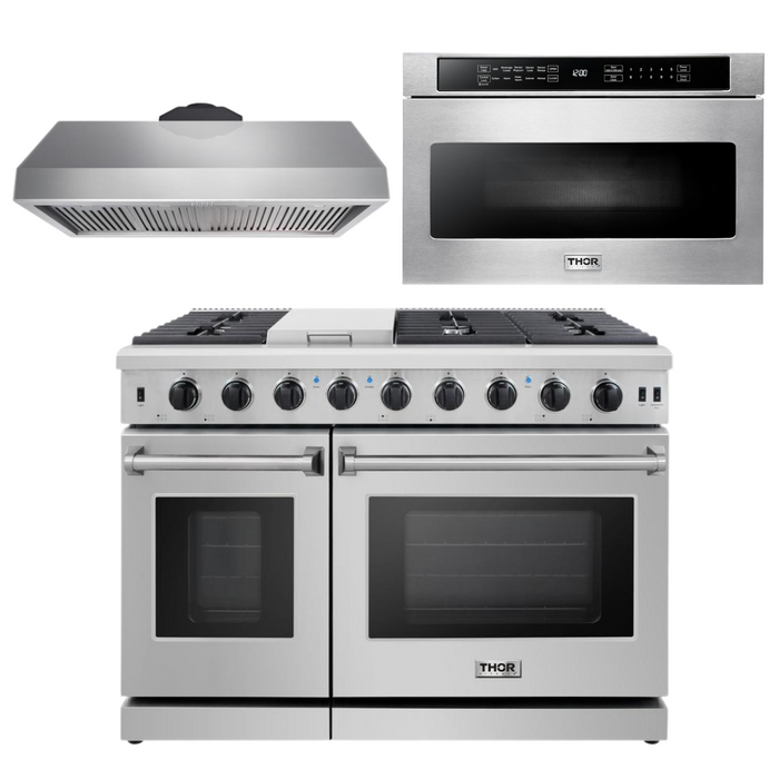 Thor Kitchen Package - 48" Gas Range, Range Hood, Microwave, AP-LRG4807U-5