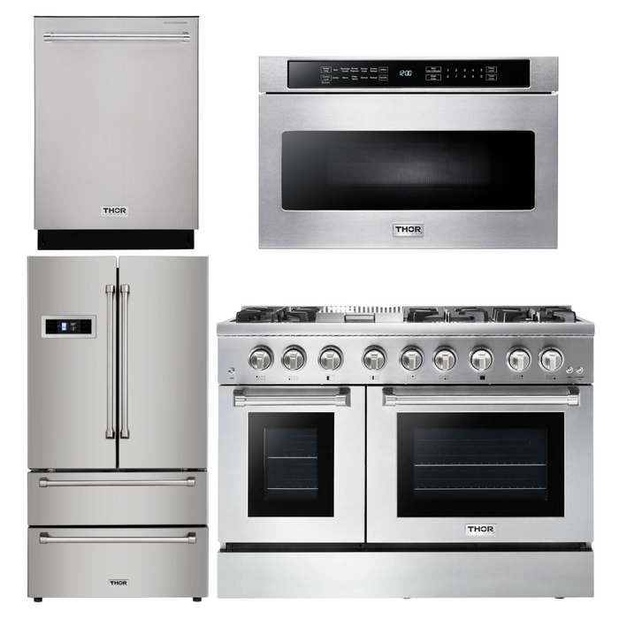 Thor Kitchen Package - 48" Propane Dual Fuel Range, Refrigerator, Dishwasher, Microwave, AP-HRD4803ULP-6