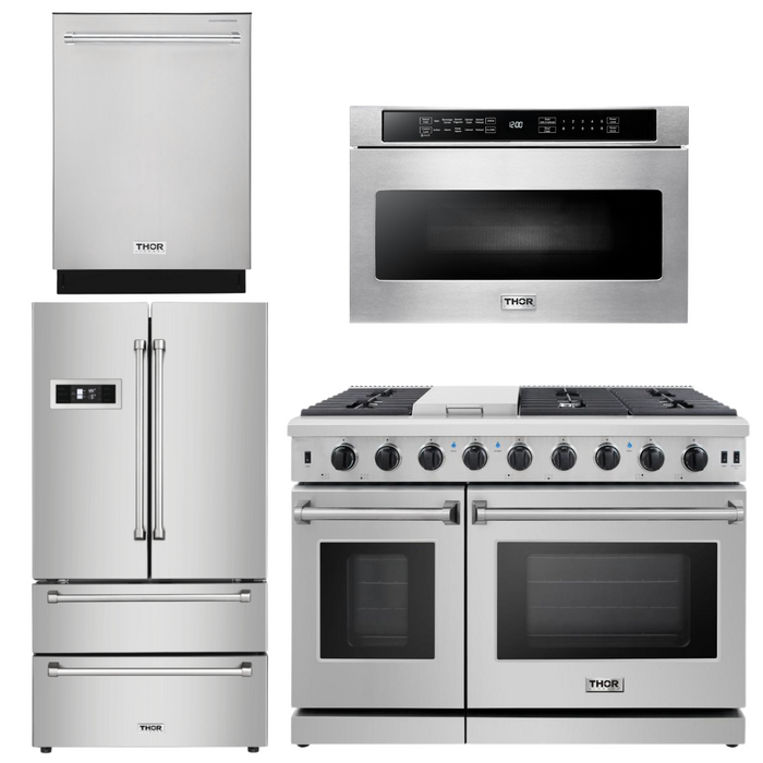 Thor Kitchen Package - 48" Propane Gas Range, Dishwasher, Refrigerator, Microwave, AP-LRG4807ULP-6