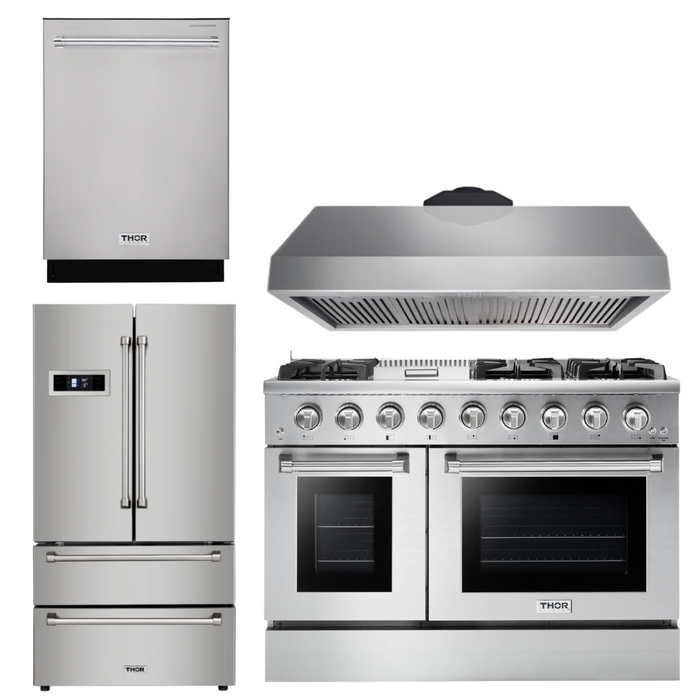 Thor Kitchen Professional 48" Gas Range, Range Hood, Refrigerator & Dishwasher Package, AP-HRG4808U-3