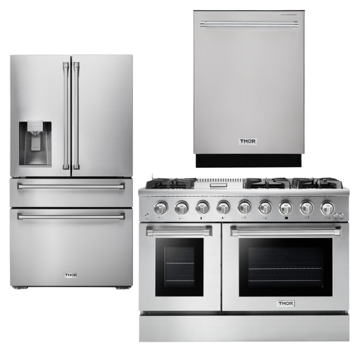 Thor Kitchen Package - 48" Gas Range, Refrigerator with Water and Ice Dispenser, Dishwasher, AP-HRG4808U-9