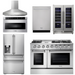 THOR Kitchen Package - 48" Gas Range, Range Hood, Refrigerator with Water and Ice Dispenser, Dishwasher, Microwave, Wine Cooler, AP-HRG4808U-W-10