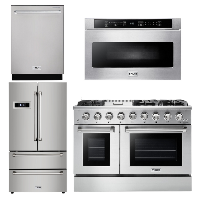 Thor Kitchen Package - 48" Gas Range, Refrigerator, Dishwasher, Microwave, AP-HRG4808U-6