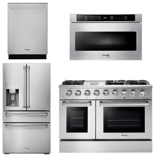 THOR Kitchen Package - 48" Propane Gas Range, Refrigerator with Water and Ice Dispenser, Dishwasher, Microwave, AP-HRG4808ULP-12