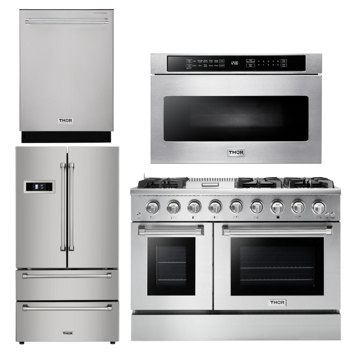 Thor Kitchen Package - 48" Propane Gas Range, Refrigerator, Dishwasher, Microwave, AP-HRG4808ULP-6