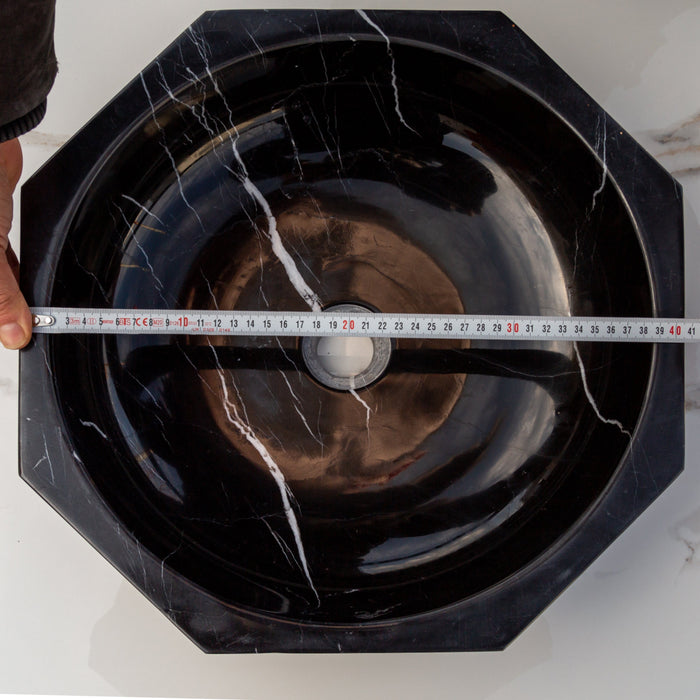Toros Black Marble Octagon Above-vanity Bathroom Sink Polished (D)16" (H)5"
