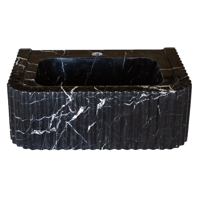 Toros Black Marble Rectangular Wall-mount Bathroom Sink Polished (W)12" (L)19" (H)7"