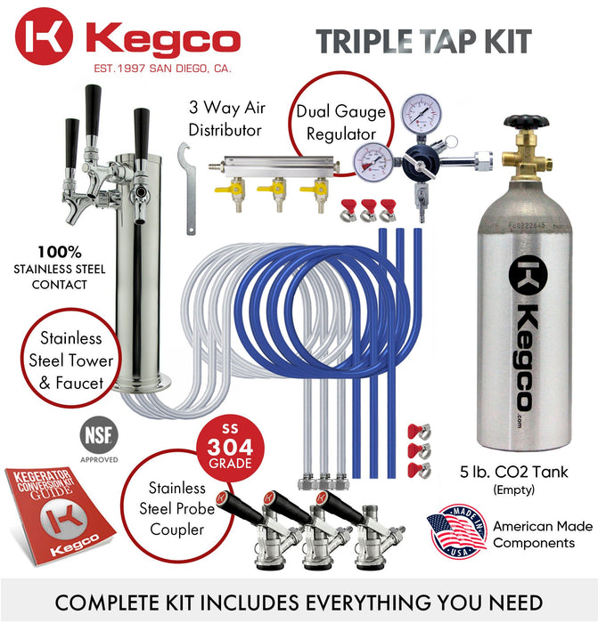 24" Wide Triple Tap Stainless Steel Kegerator