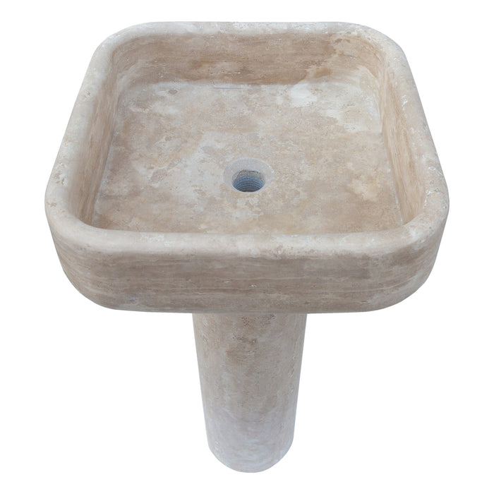 Troia Light Travertine Pedestal Stand-alone Sink Honed and Filled (W)15" (L)16" (H)33.5"