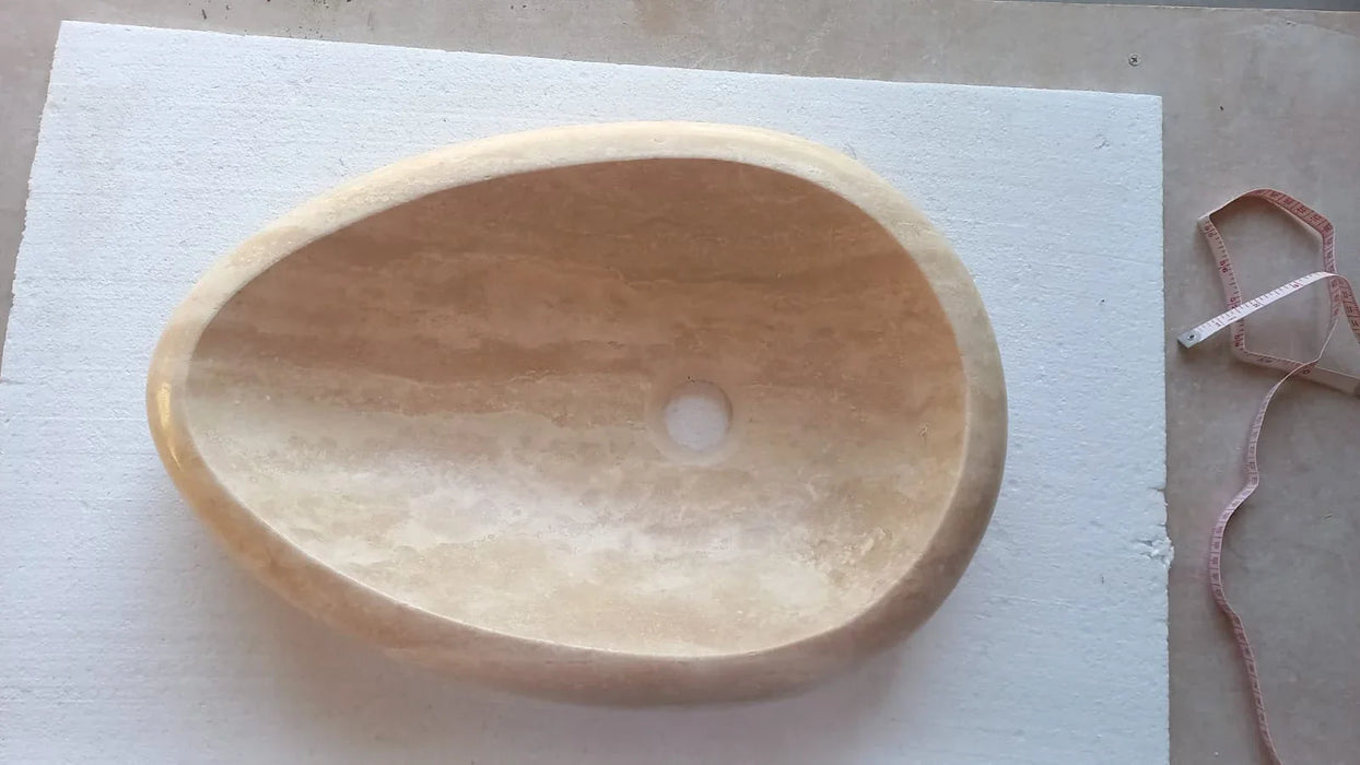 Troia Light Travertine Stone Teardrop Shape Above Vanity Bathroom Vessel Sink