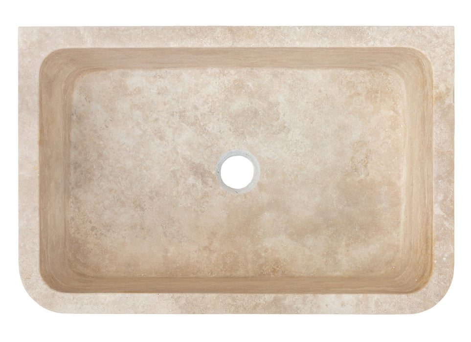 Troia Light Travertine Rectangular Farmhouse Kitchen Sink (W)18" (L)27.5" (H)7"