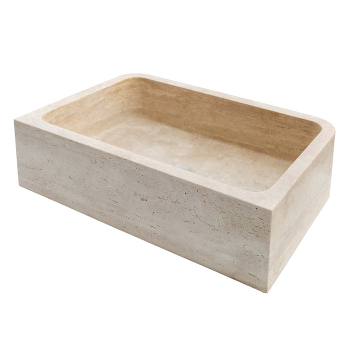 Troia Light Travertine Rectangular Farmhouse Kitchen Sink (W)18" (L)27.5" (H)7"