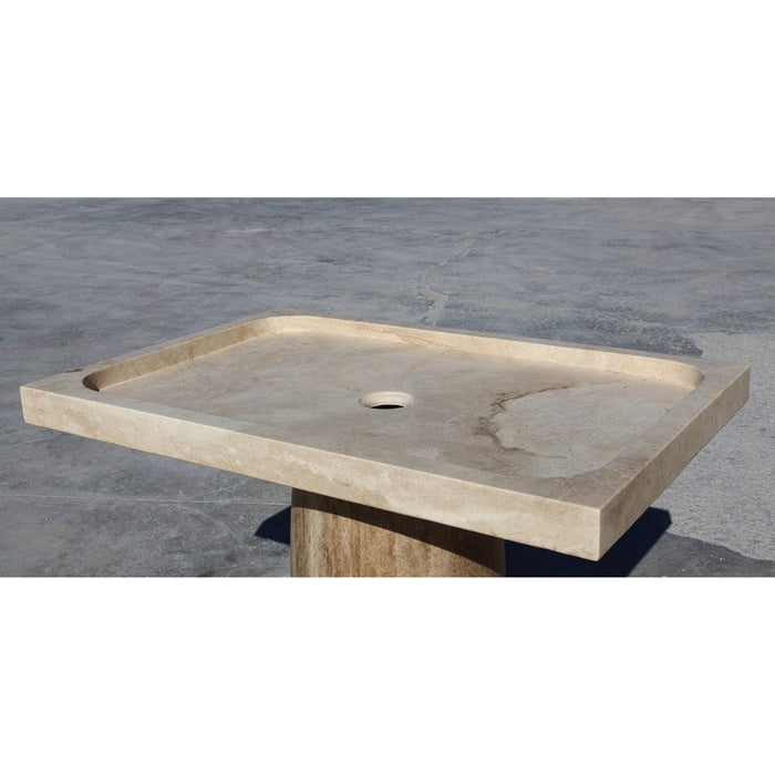 Troia Light Travertine Rectangular Shower Base Hand-carved from Solid Block (W)32" (L)48" (H)3"