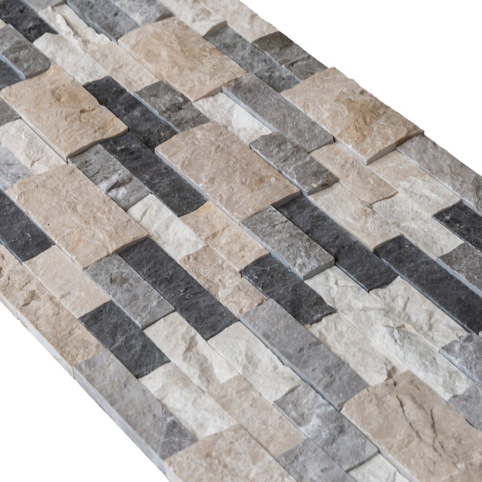 Tundra Gray Mix Ledger 3D Panel 6"x24" Split-face Natural Marble Wall Tile - Belair Collection