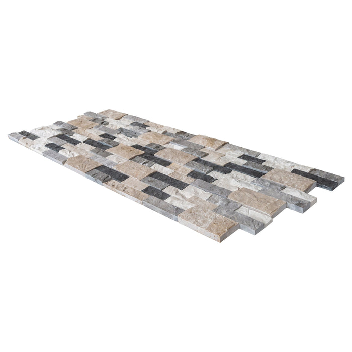 Tundra Gray Mix Ledger 3D Panel 6"x24" Split-face Natural Marble Wall Tile - Belair Collection