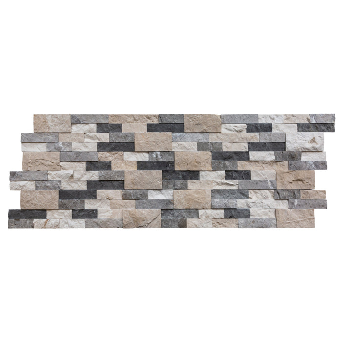 Tundra Gray Mix Ledger 3D Panel 6"x24" Split-face Natural Marble Wall Tile - Belair Collection