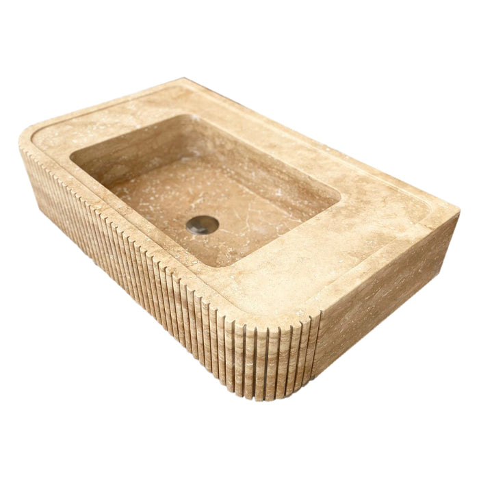 Tuscany Walnut Travertine Wall-mount Bathroom Vanity Sink Ribbed Textured Front