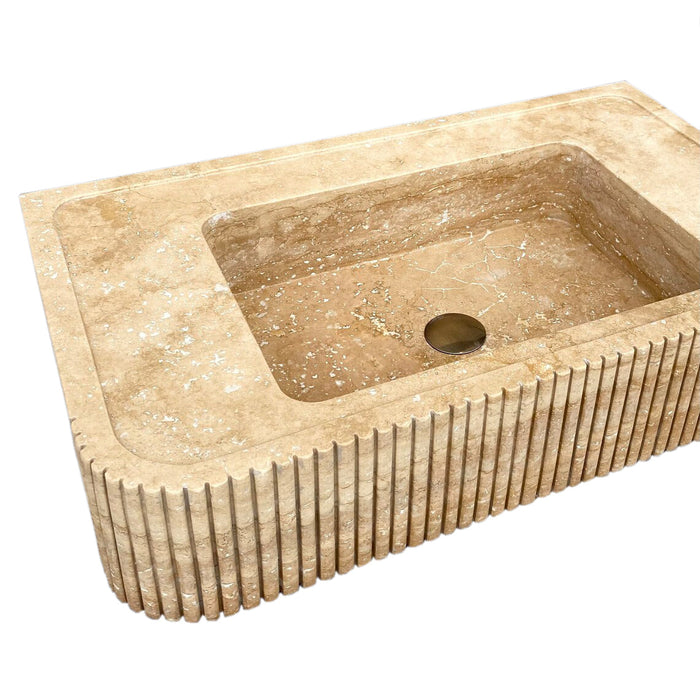 Tuscany Walnut Travertine Wall-mount Bathroom Vanity Sink Ribbed Textured Front