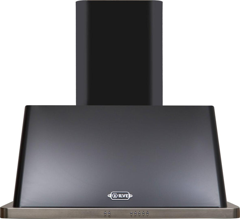 ILVE 36 in. Majestic Glossy Black Wall Mount Range Hood with 600 CFM Blower, UAM90BK