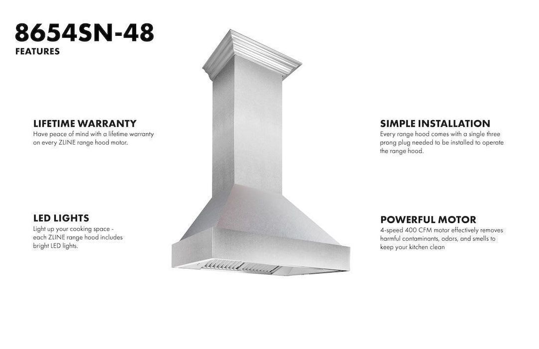 ZLINE 48 in. Kitchen Appliance Package with DuraSnow® Stainless Dual Fuel Range, Ducted Vent Range Hood and Dishwasher, 3KP-RASRH48-DW