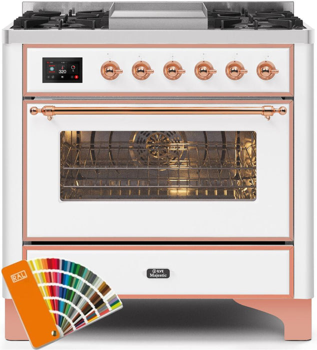 ILVE Majestic II 36" Dual Fuel Natural Gas Range in RAL Custom Color with Copper Trim, UM09FDNS3RAP