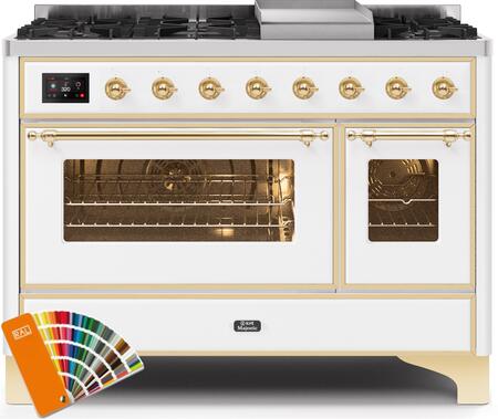 ILVE Majestic II 48" Dual Fuel Propane Gas Range in RAL Custom Color with Brass Trim, UM12FDNS3RAGLP