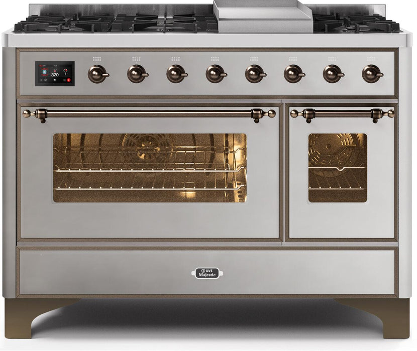 ILVE Majestic II 48" Dual Fuel Propane Gas Range in Stainless Steel with Bronze Trim, UM12FDNS3SSBLP