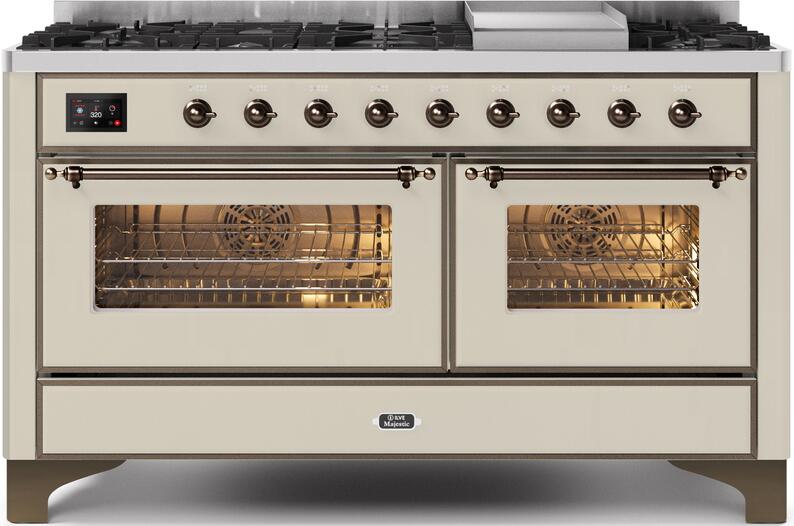 ILVE Majestic II 60" Dual Fuel Propane Gas Range in Antique White with Bronze Trim, UM15FDNS3AWBLP