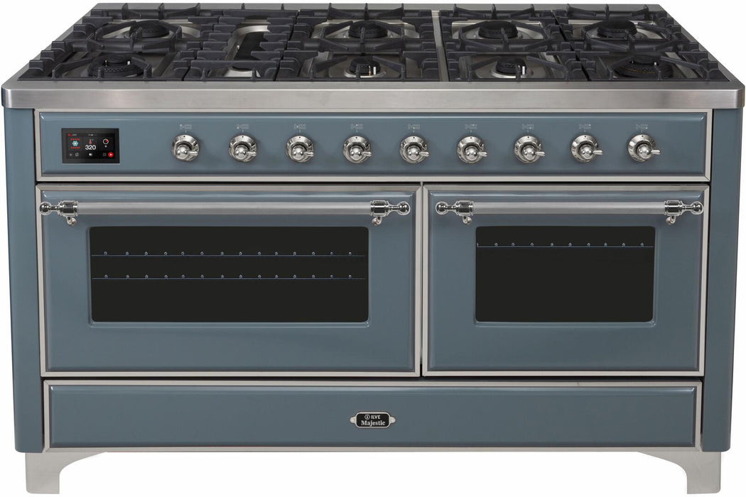 ILVE Majestic II 60" Dual Fuel Propane Gas Range in Blue Grey with Chrome Trim, UM15FDNS3BGCLP