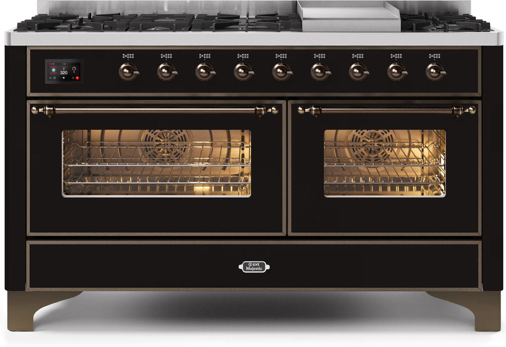 ILVE Majestic II 60" Dual Fuel Propane Gas Range in Glossy Black with Bronze Trim, UM15FDNS3BKBLP