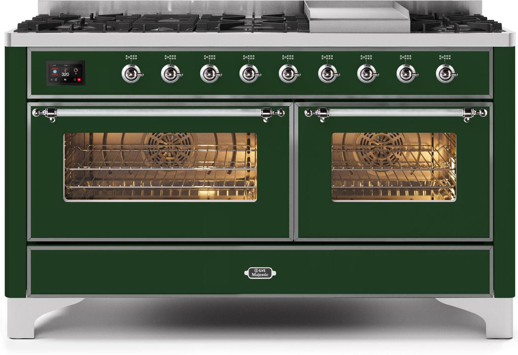 ILVE Majestic II 60" Dual Fuel Propane Gas Range in Emerald Green with Chrome Trim, UM15FDNS3EGCLP