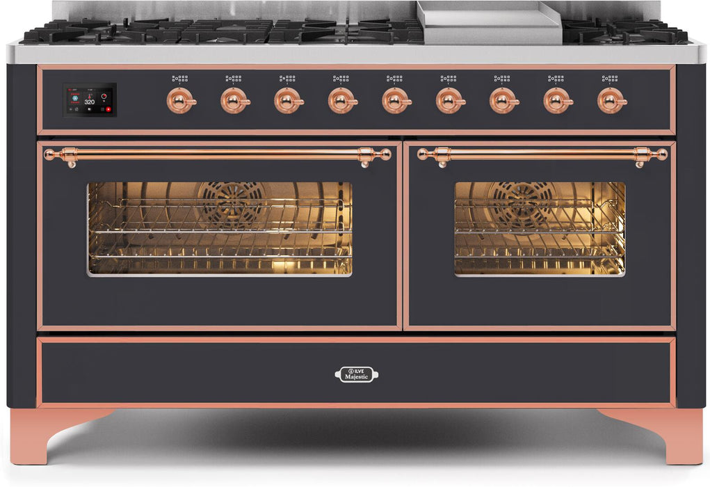 ILVE Majestic II 60" Dual Fuel Natural Gas Range in Matte Graphite with Copper Trim, UM15FDNS3MGP