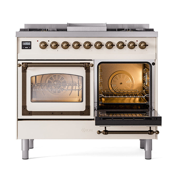 ILVE Nostalgie II Noblesse 40" Dual Fuel Range with 9 Sealed Burners + Griddle, Triple Glass Door - UND40FNMP