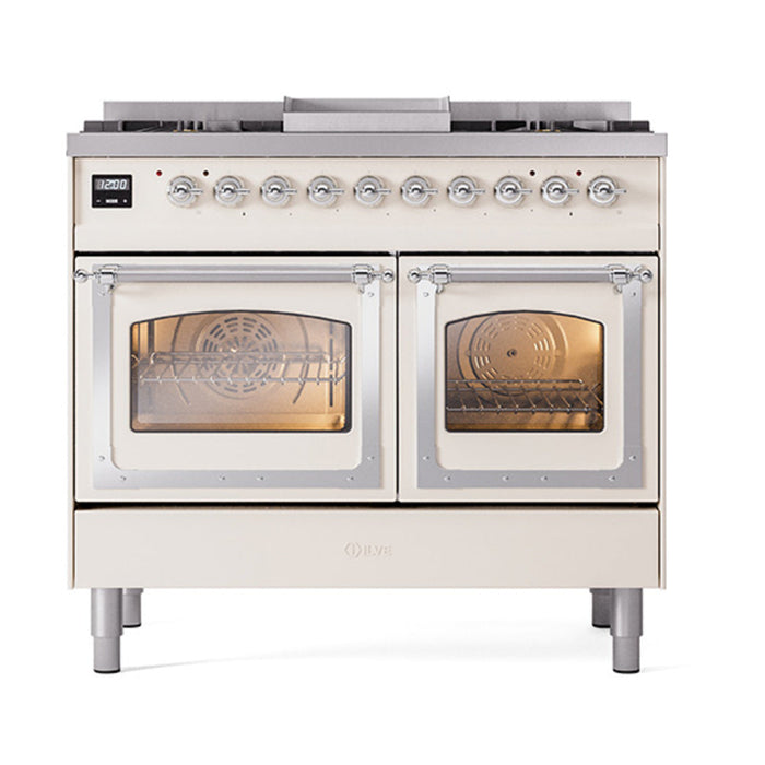 ILVE Nostalgie II Noblesse 40" Dual Fuel Range with 9 Sealed Burners + Griddle, Triple Glass Door - UND40FNMP